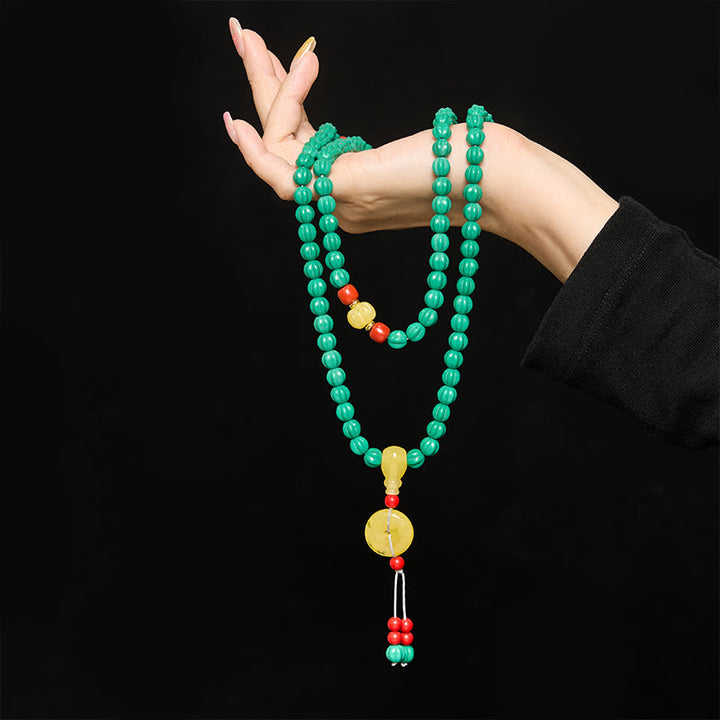 Buddha Stones Mala tibétain de 108 perles turquoise en forme de citrouille, perles Dzi, perles de pensée positive - image 4