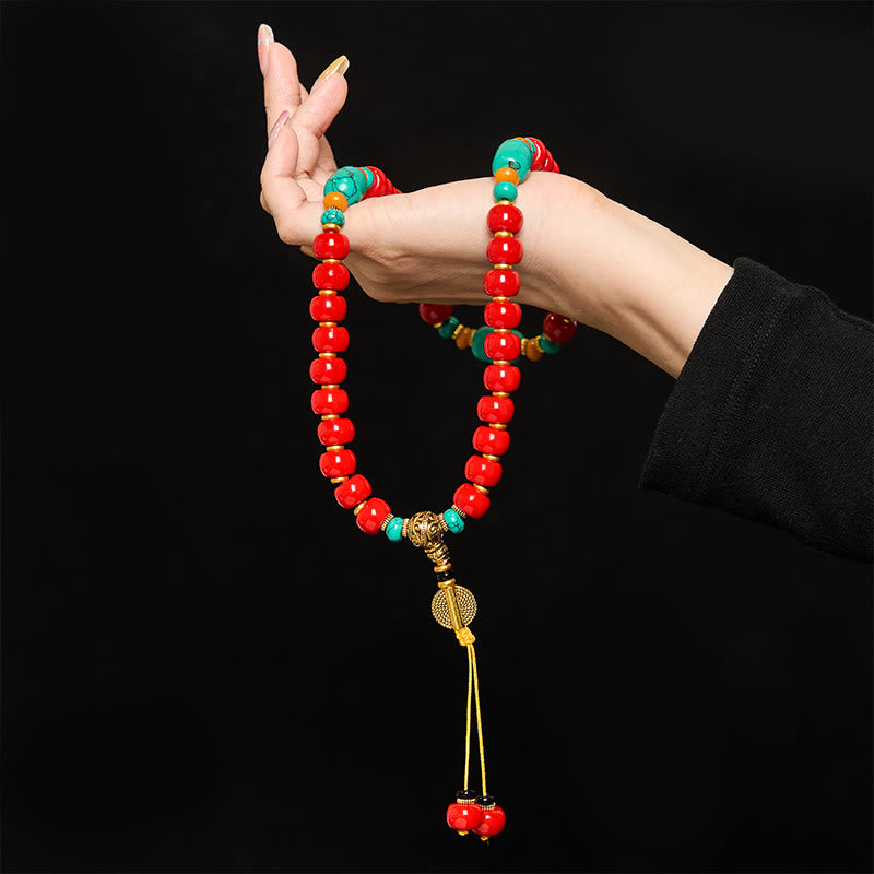 Buddha Stones Bracelet de perles en agate rouge tibétaine turquoise « Confiance » - image 4