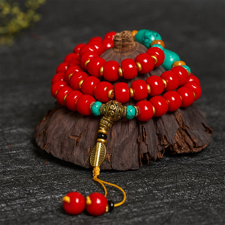 Buddha Stones Bracelet de perles en agate rouge tibétaine turquoise « Confiance » - Agate rouge - image 0