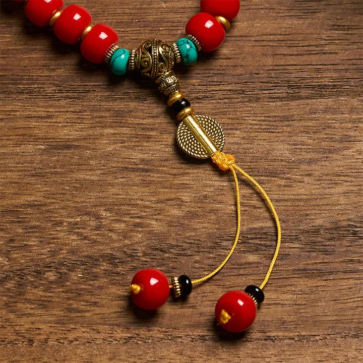 Buddha Stones Bracelet de perles en agate rouge tibétaine turquoise « Confiance » - image 5