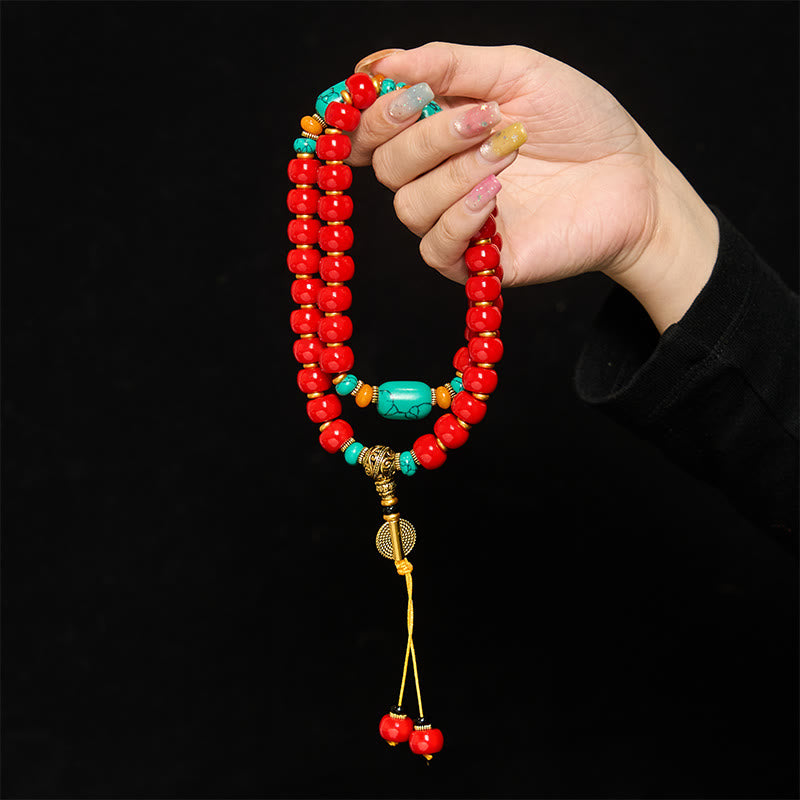 Buddha Stones Bracelet de perles en agate rouge tibétaine turquoise « Confiance » - image 3