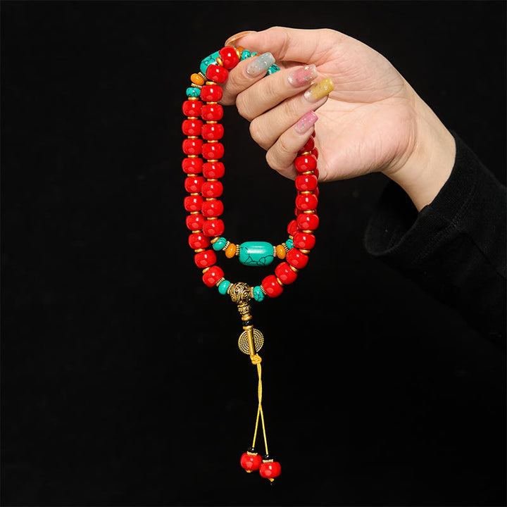 Buddha Stones Bracelet de perles en agate rouge tibétaine turquoise « Confiance » - image 3