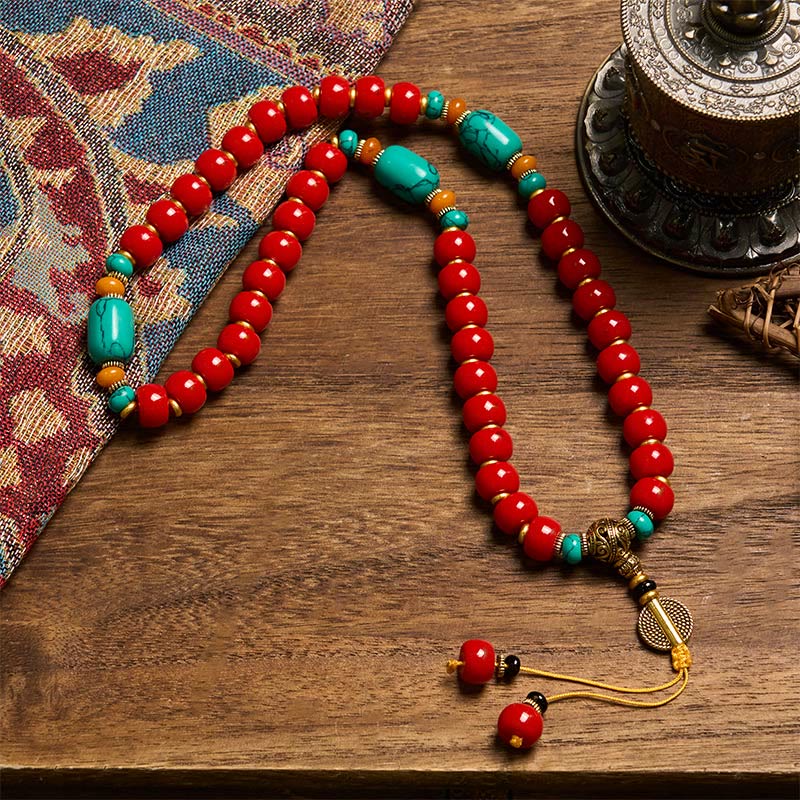 Buddha Stones Bracelet de perles en agate rouge tibétaine turquoise « Confiance » - image 2