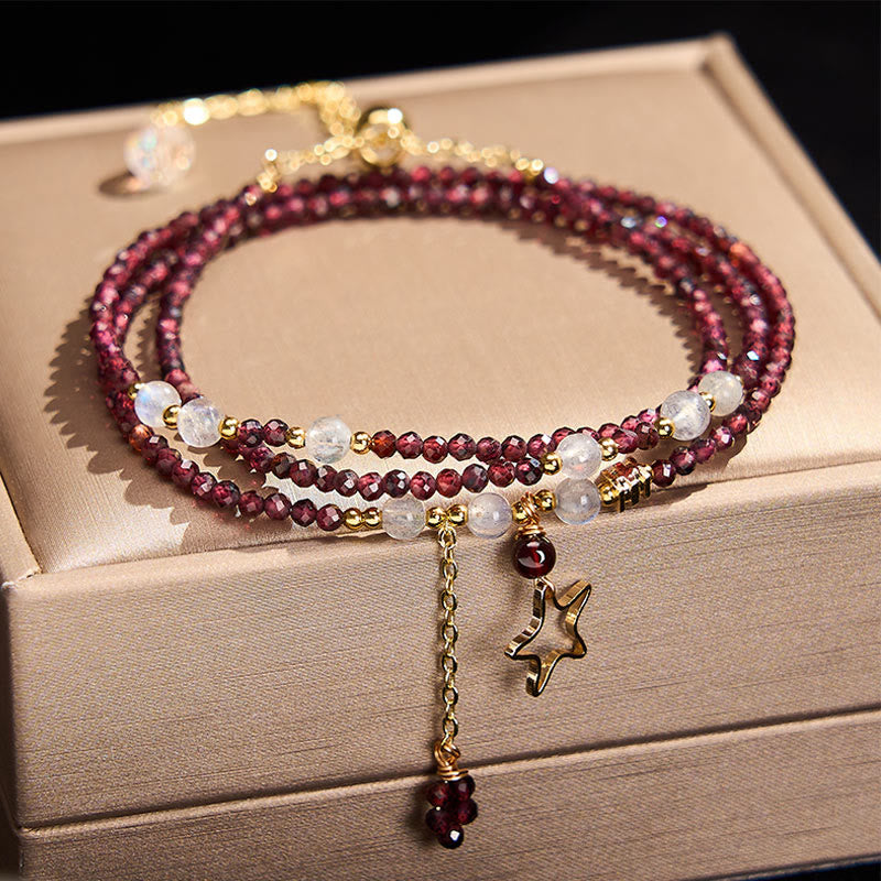Buddha Stones Bracelet Passion à triple tour en grenat naturel et étoiles - Grenat (Tour de poignet : 14–15 cm) - image 0