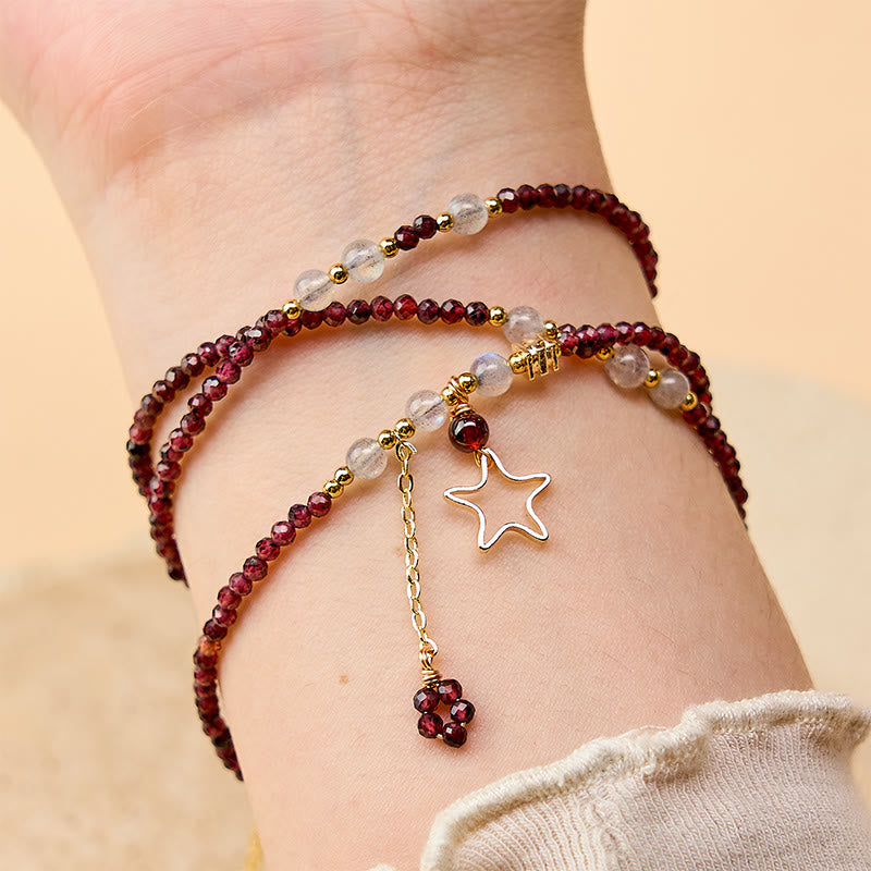 Buddha Stones Bracelet Passion à triple tour en grenat naturel et étoiles - image 4
