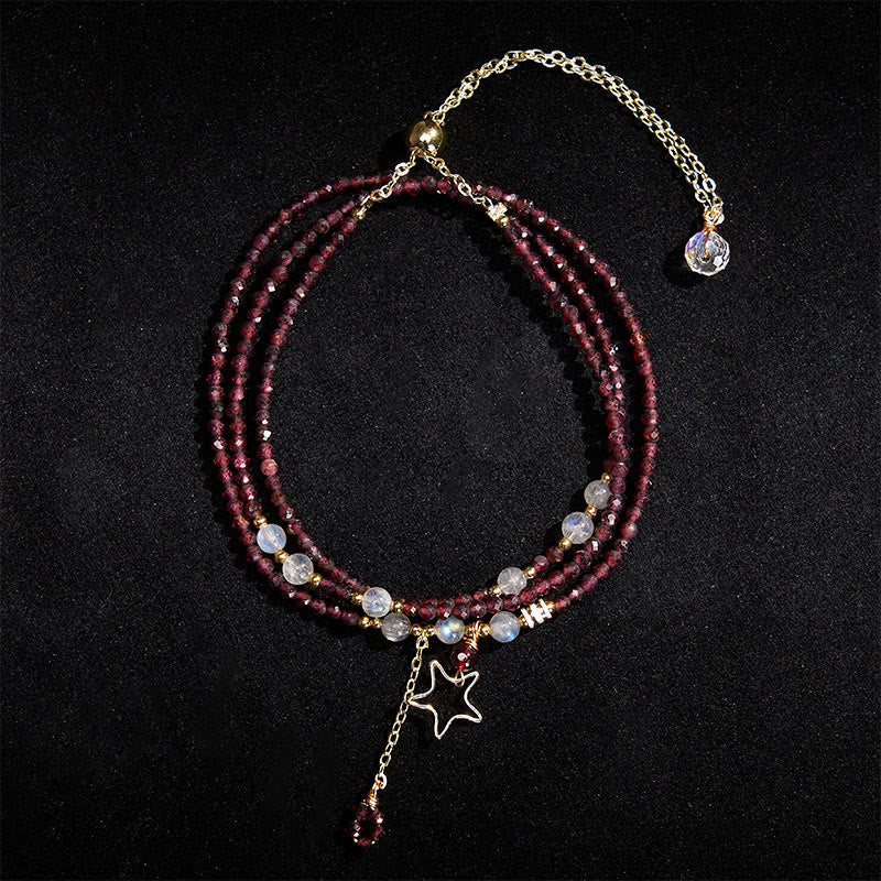 Buddha Stones Bracelet Passion à triple tour en grenat naturel et étoiles - image 3