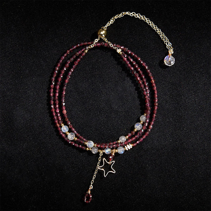 Buddha Stones Bracelet Passion à triple tour en grenat naturel et étoiles - image 3