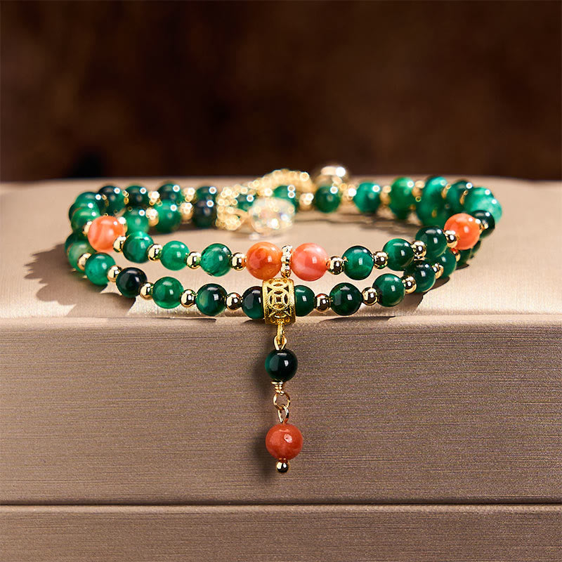 Buddha Stones Bracelet double tour résistant en œil de tigre vert naturel - image 1