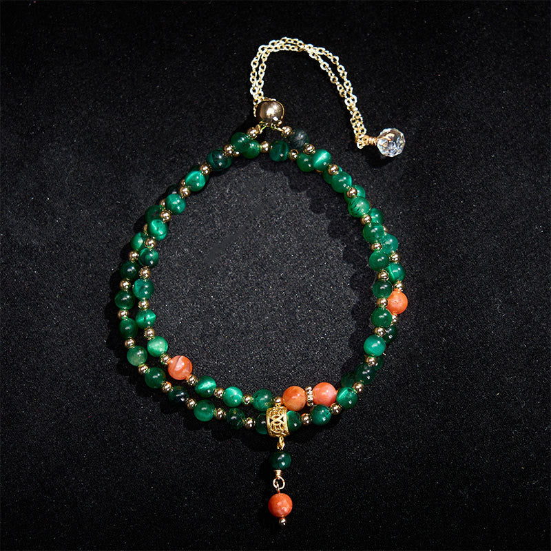 Buddha Stones Bracelet double tour résistant en œil de tigre vert naturel - image 2