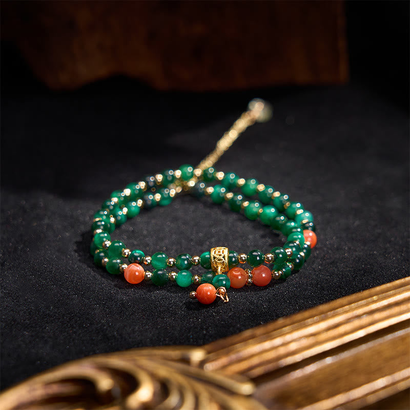 Buddha Stones Bracelet double tour résistant en œil de tigre vert naturel - image 3