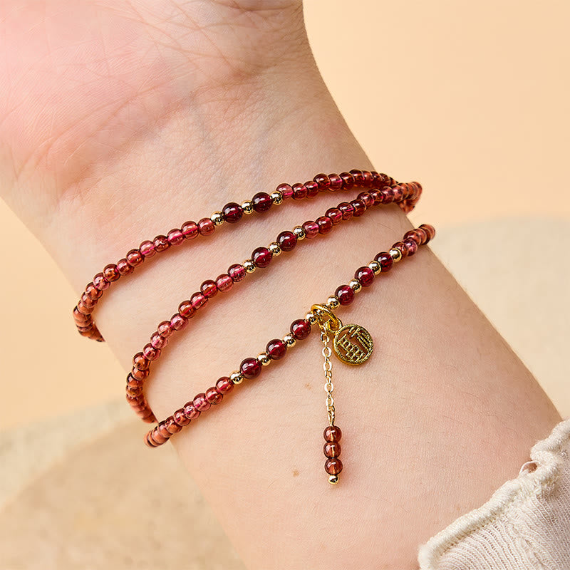 Buddha Stones Bracelet de purification triple tour en grenat naturel de 4 mm avec étoiles - image 5