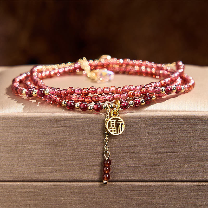 Buddha Stones Bracelet de purification triple tour en grenat naturel de 4 mm avec étoiles - image 1