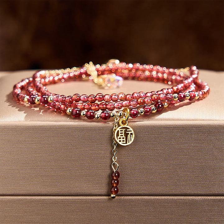 Buddha Stones Bracelet de purification triple tour en grenat naturel de 4 mm avec étoiles - image 1