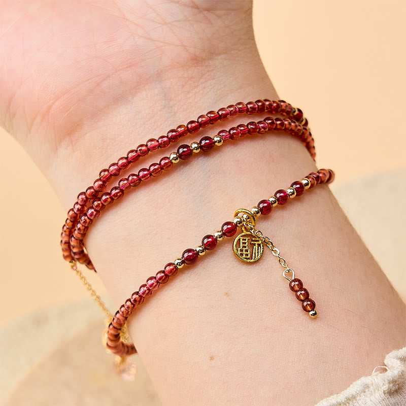 Buddha Stones Bracelet de purification triple tour en grenat naturel de 4 mm avec étoiles - image 4