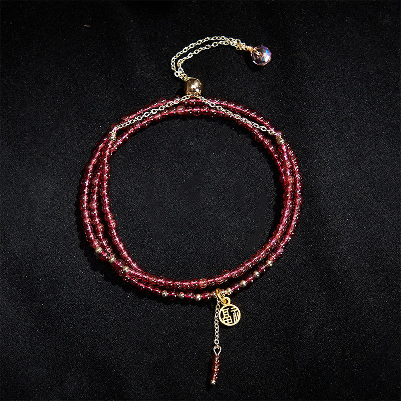 Buddha Stones Bracelet de purification triple tour en grenat naturel de 4 mm avec étoiles - image 2