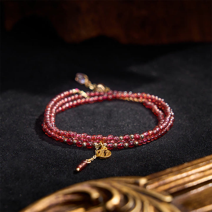 Buddha Stones Bracelet de purification triple tour en grenat naturel de 4 mm avec étoiles - image 3