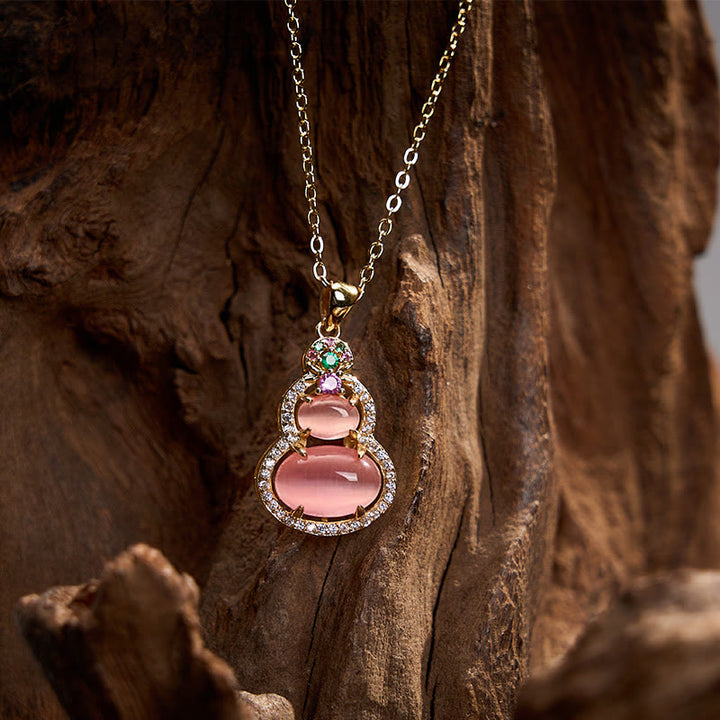 Buddha Stones Pendentif en calcédoine rose en forme de gourde, symbole d'optimisme. - image 8