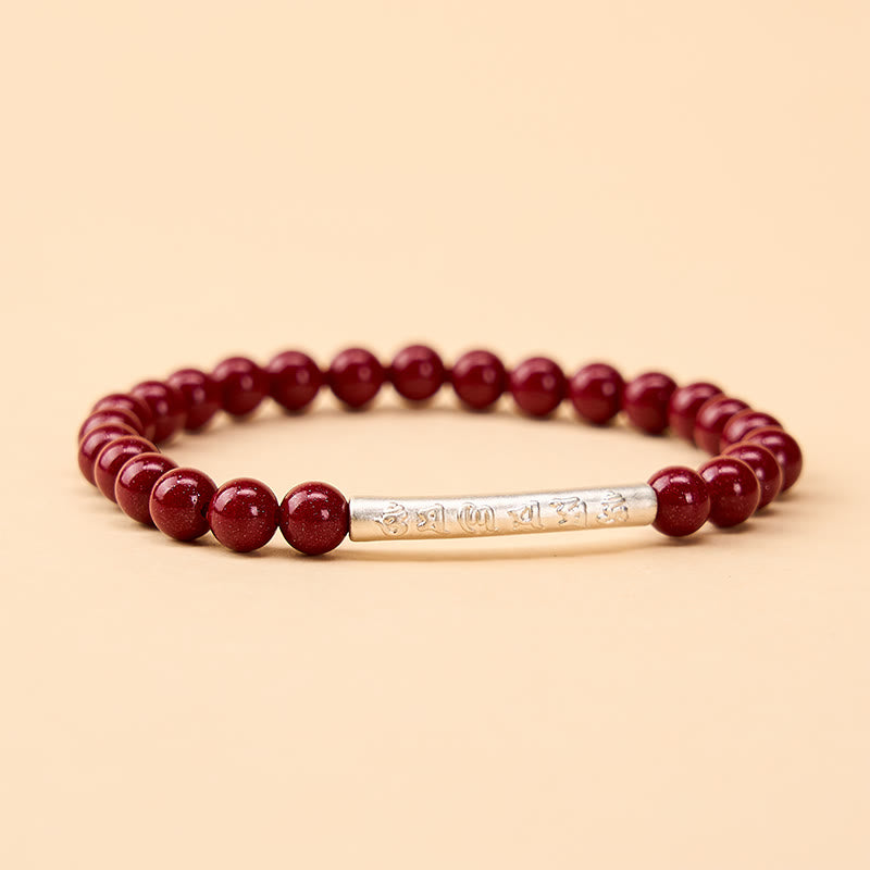 Buddha Stones Bracelet de sagesse Om Mani Padme Hum en argent sterling 999 et cinabre - Argent cinabre (Tour de poignet : 14–15 cm) - image 9