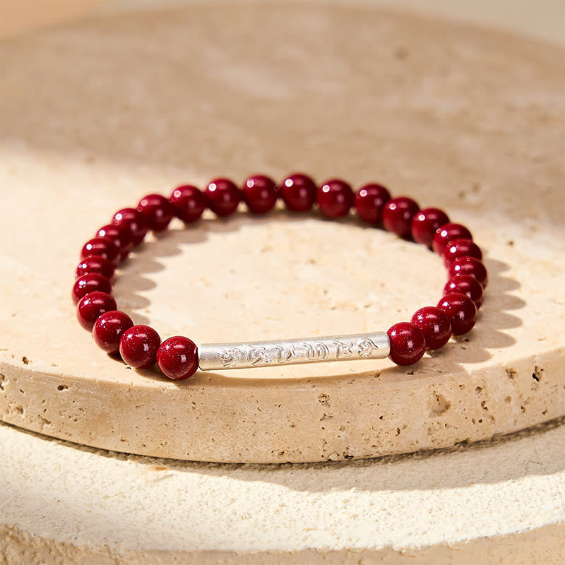 Buddha Stones Bracelet de sagesse Om Mani Padme Hum en argent sterling 999 et cinabre - image 10