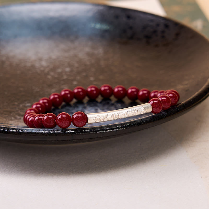 Buddha Stones Bracelet de sagesse Om Mani Padme Hum en argent sterling 999 et cinabre - image 14