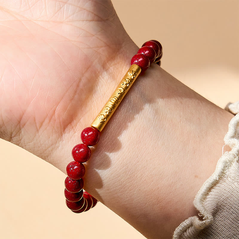 Buddha Stones Bracelet de sagesse Om Mani Padme Hum en argent sterling 999 et cinabre - image 5