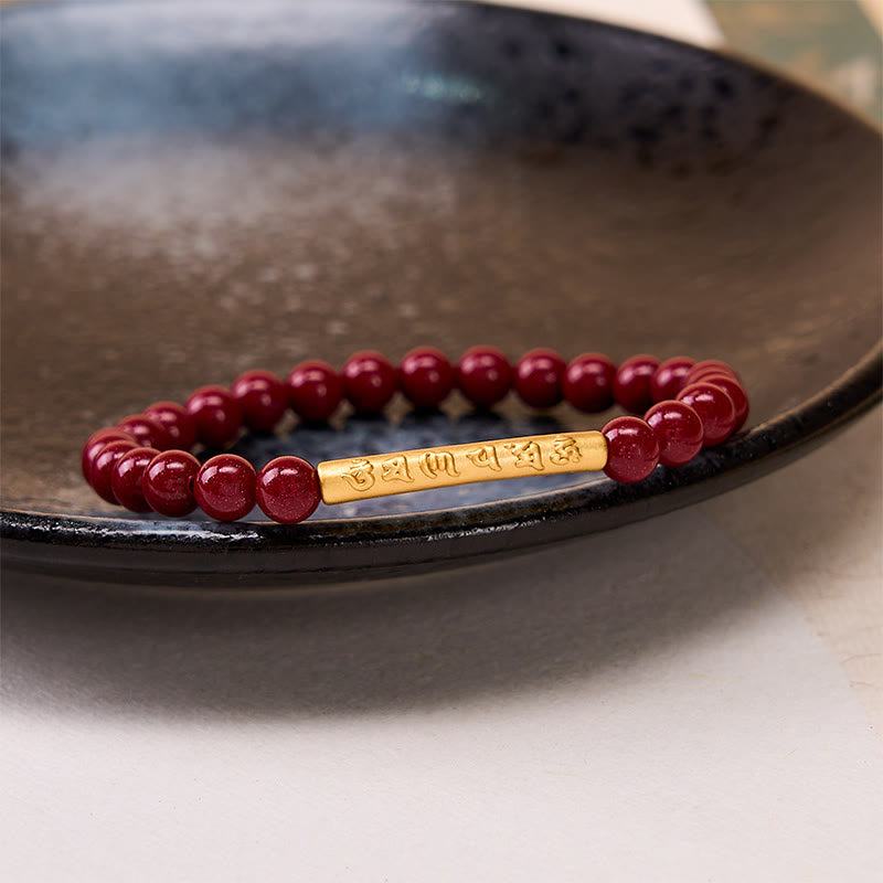 Buddha Stones Bracelet de sagesse Om Mani Padme Hum en argent sterling 999 et cinabre - image 4