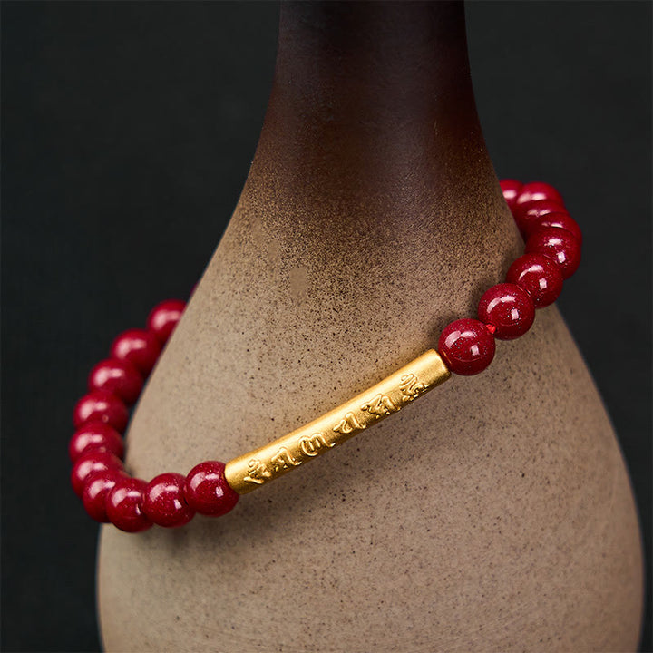 Buddha Stones Bracelet de sagesse Om Mani Padme Hum en argent sterling 999 et cinabre - image 2