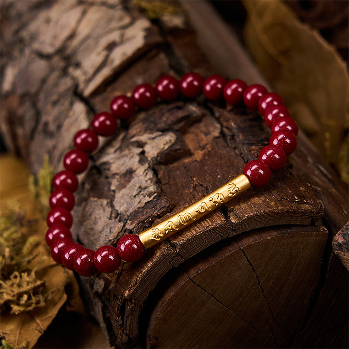 Buddha Stones Bracelet de sagesse Om Mani Padme Hum en argent sterling 999 et cinabre - image 3