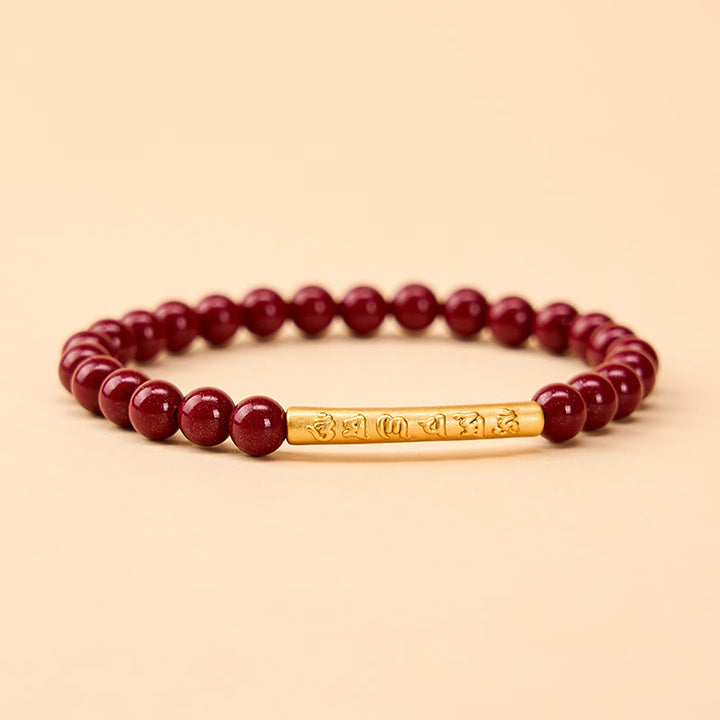 Buddha Stones Bracelet de sagesse Om Mani Padme Hum en argent sterling 999 et cinabre - Or cinabre (Tour de poignet : 14–15 cm) - image 0