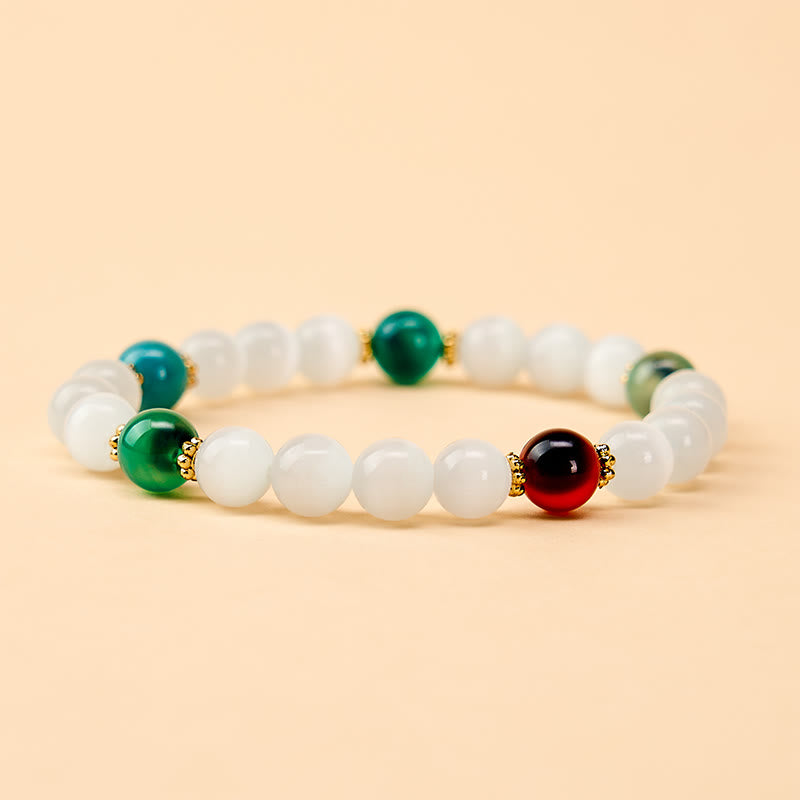 Buddha Stones Bracelet d'abondance en agate œil de chat blanc et colorée - image 9