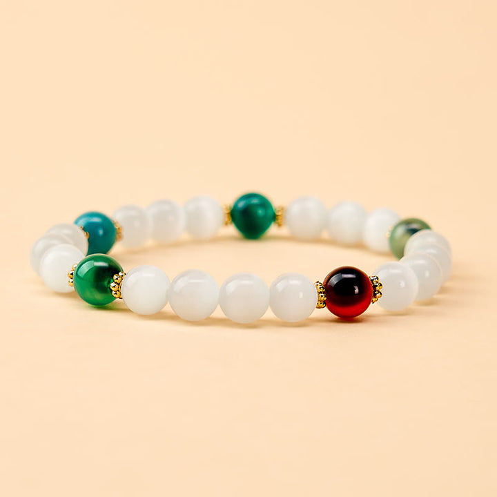 Buddha Stones Bracelet d'abondance en agate œil de chat blanc et colorée - image 9