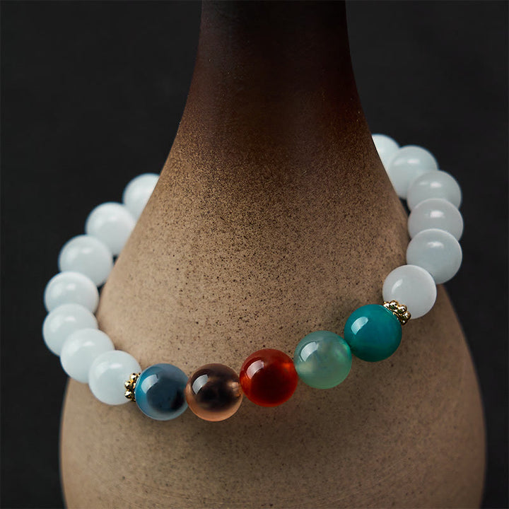 Buddha Stones Bracelet d'abondance en agate œil de chat blanc et colorée - image 4