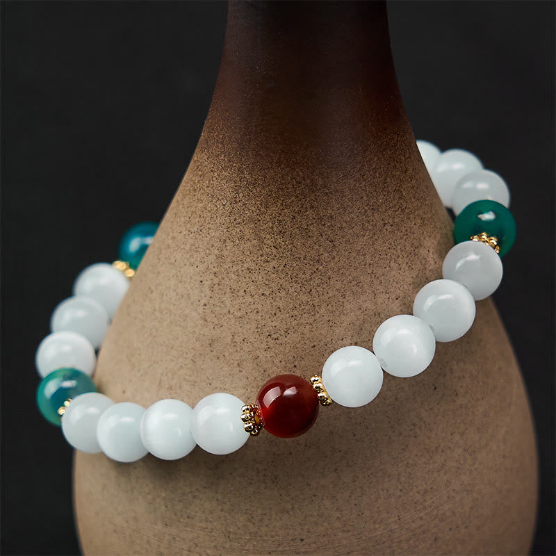 Buddha Stones Bracelet d'abondance en agate œil de chat blanc et colorée - image 12