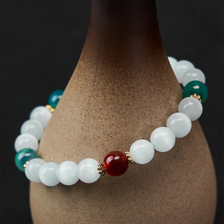 Buddha Stones Bracelet d'abondance en agate œil de chat blanc et colorée - image 12