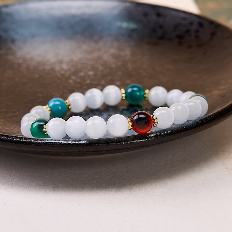 Buddha Stones Bracelet d'abondance en agate œil de chat blanc et colorée - image 10