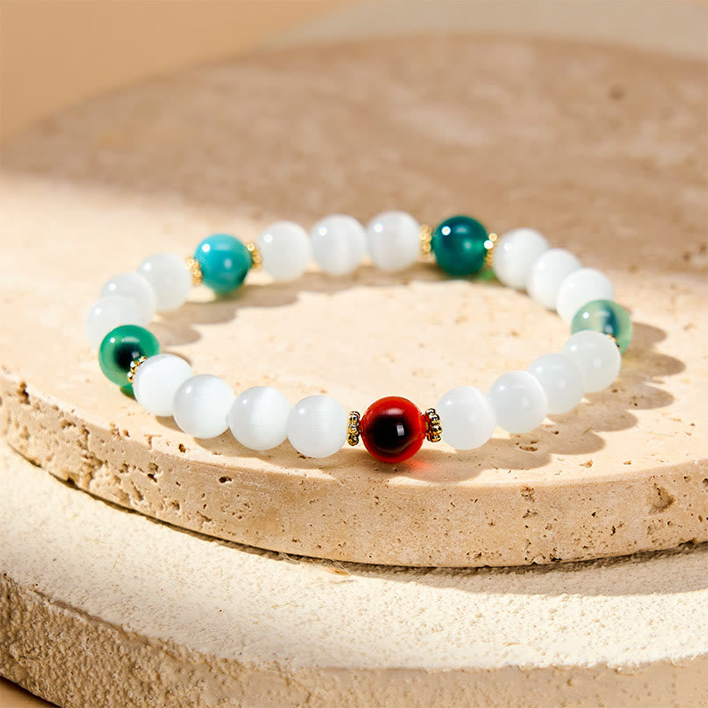Buddha Stones Bracelet d'abondance en agate œil de chat blanc et colorée - Agate bonbon œil de chat blanc espacée (tour de poignet 15–16 cm) - image 8