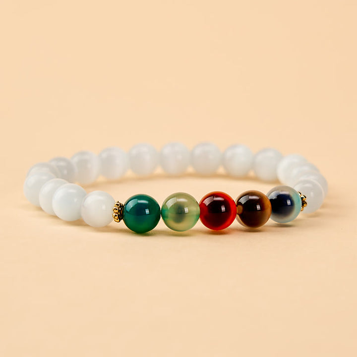 Buddha Stones Bracelet d'abondance en agate œil de chat blanc et colorée - image 1