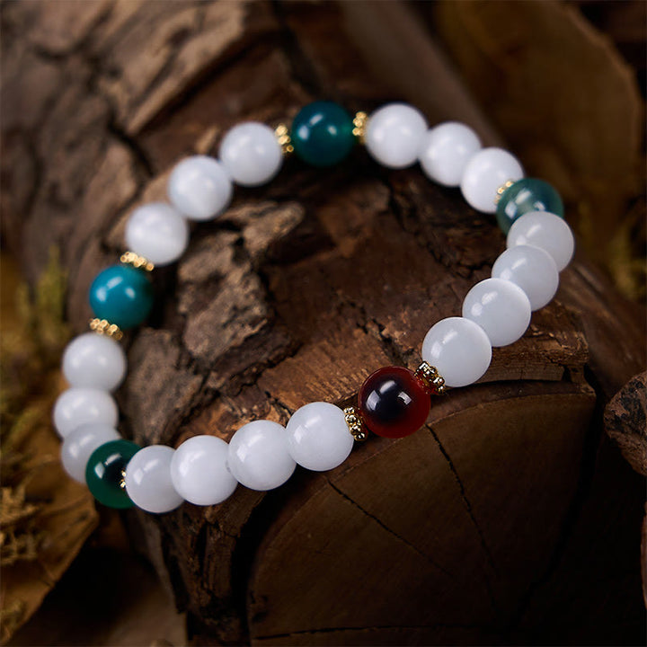 Buddha Stones Bracelet d'abondance en agate œil de chat blanc et colorée - image 11
