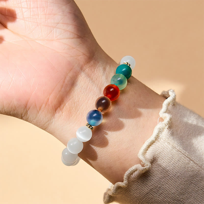 Buddha Stones Bracelet d'abondance en agate œil de chat blanc et colorée - image 5