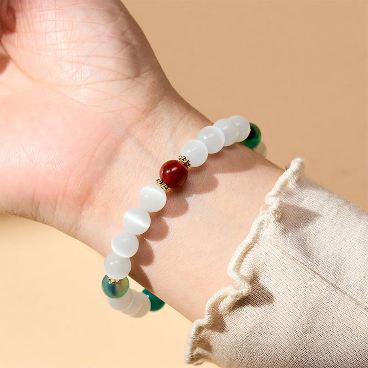 Buddha Stones Bracelet d'abondance en agate œil de chat blanc et colorée - image 13