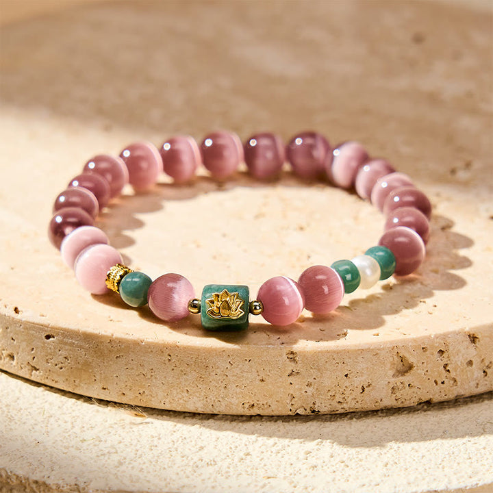 Buddha Stones Bracelet d'illumination à œil de chat violet et symbole de lotus - Œil de chat violet (Tour de poignet 15–16 cm) - image 0