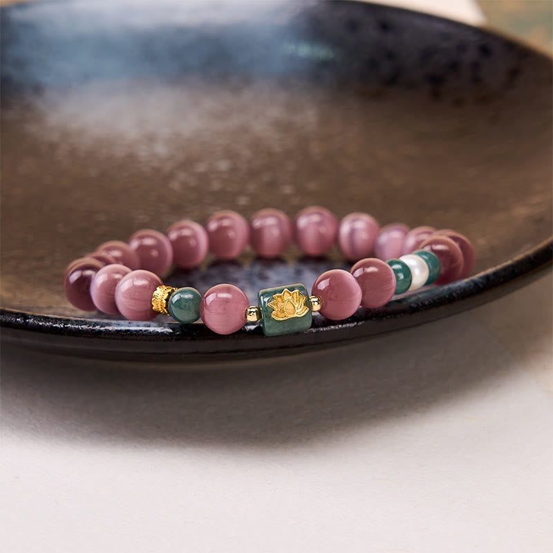 Buddha Stones Bracelet d'illumination à œil de chat violet et symbole de lotus - image 3