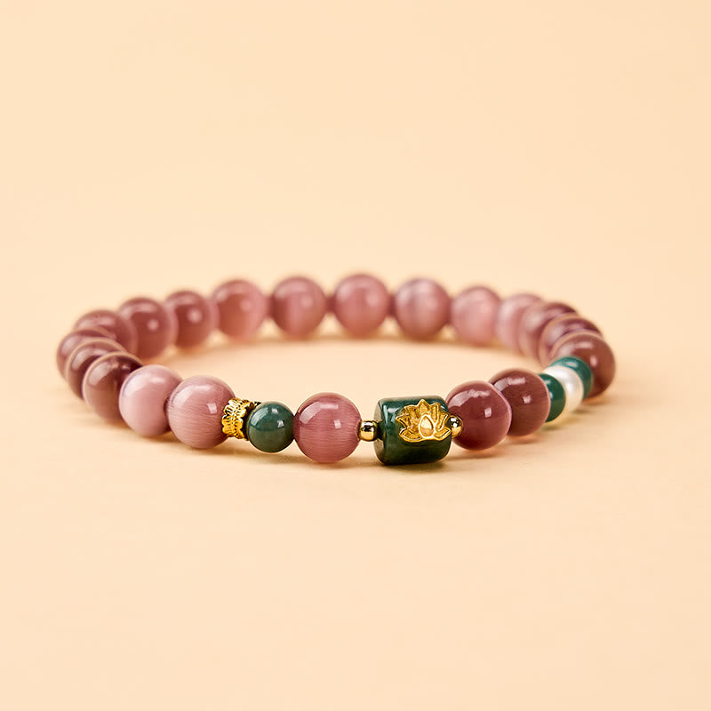 Buddha Stones Bracelet d'illumination à œil de chat violet et symbole de lotus - image 1