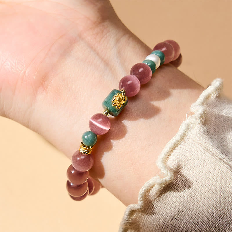 Buddha Stones Bracelet d'illumination à œil de chat violet et symbole de lotus - image 2