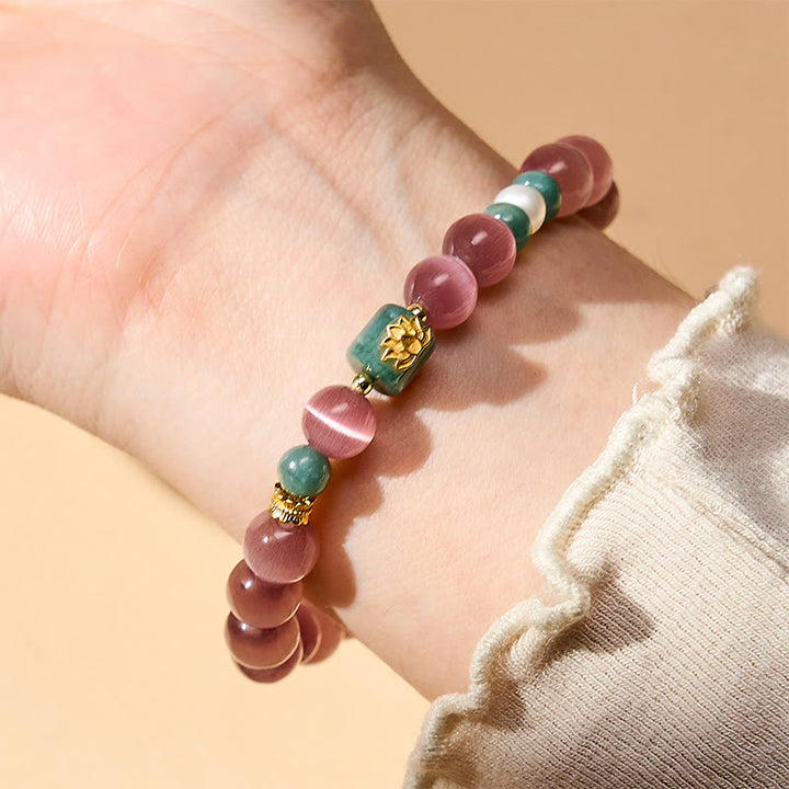 Buddha Stones Bracelet d'illumination à œil de chat violet et symbole de lotus - image 2