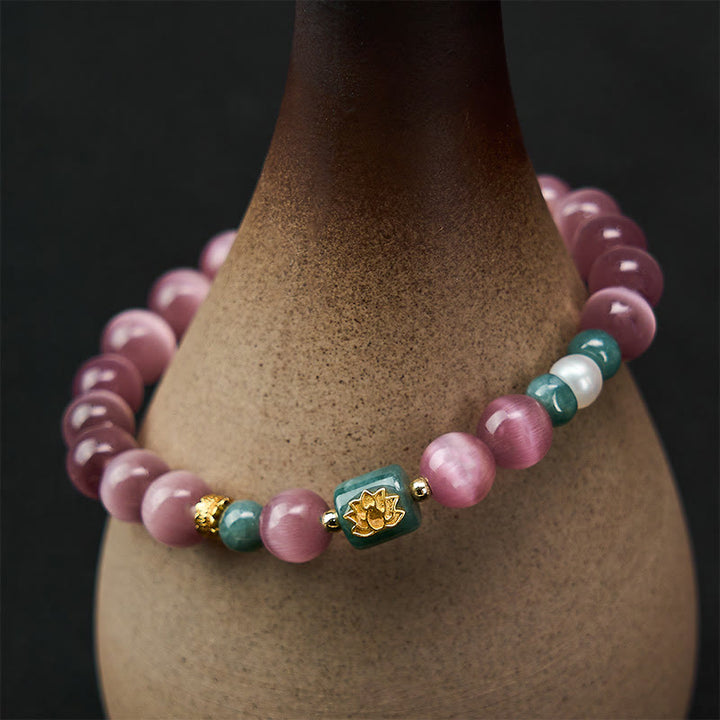 Buddha Stones Bracelet d'illumination à œil de chat violet et symbole de lotus - image 5
