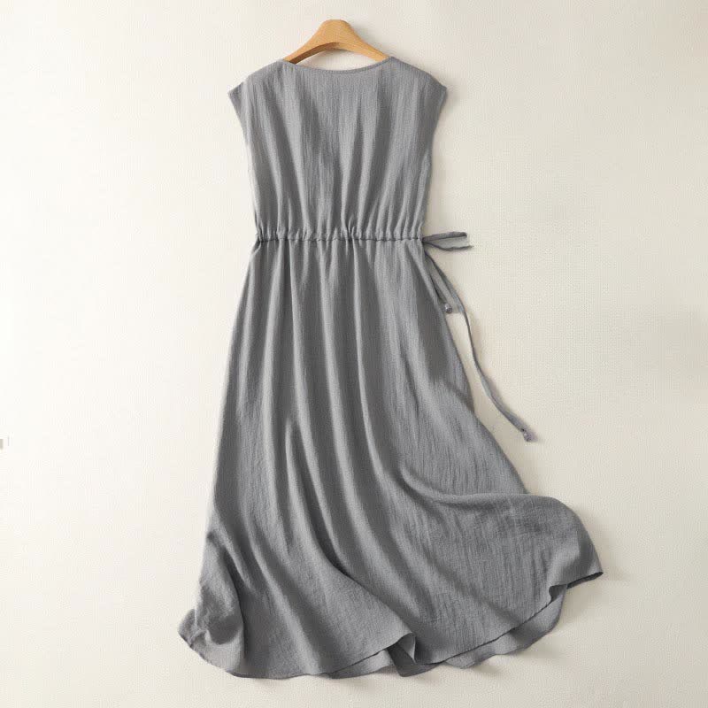 Buddha Stones Robe d'été décontractée à cordon de serrage, unie, sans manches, pour femme - image 2