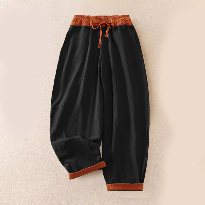 Buddha Stones Pantalon harem décontracté de printemps en coton uni avec cordon de serrage et poches pour femme - Noir - US16，UK/AU20，EU48 (3XL) - image 6