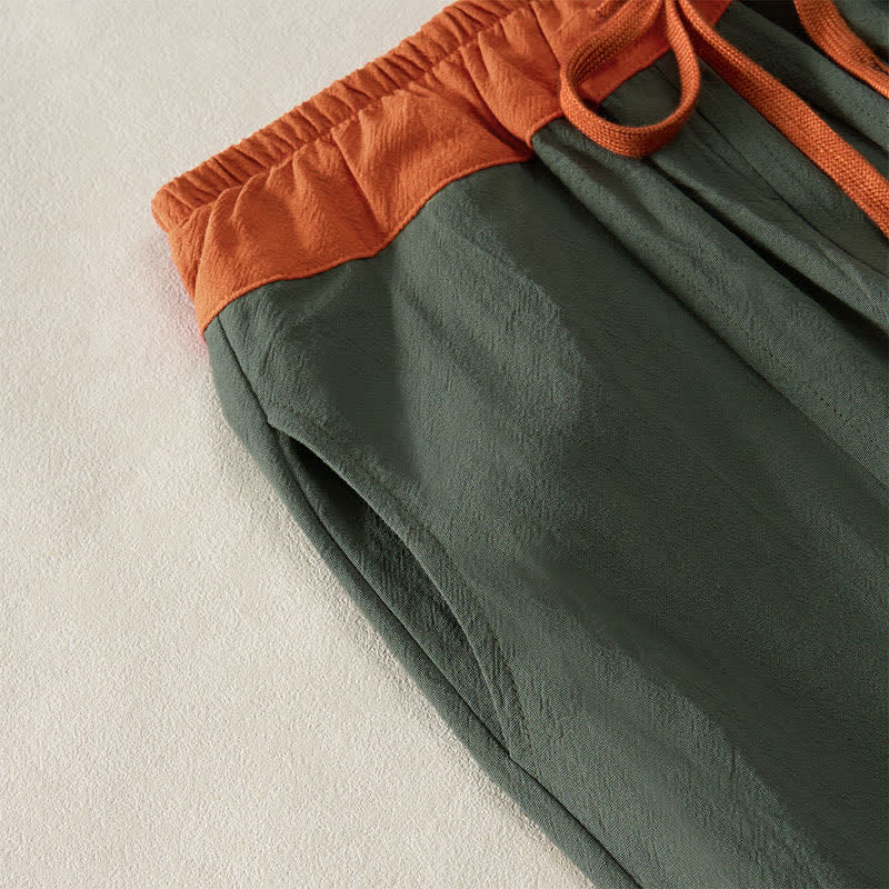 Buddha Stones Pantalon harem décontracté de printemps en coton uni avec cordon de serrage et poches pour femme - image 3