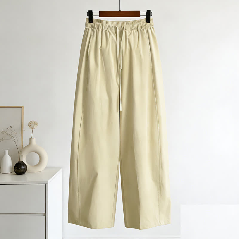 Buddha Stones Pantalon d'été minimaliste à cordon de serrage, uni, jambes larges, avec poches, pour femme - Jaune d'or pâle - US8-10，UK/AU12-14，EU40-42 (2XL) - image 0